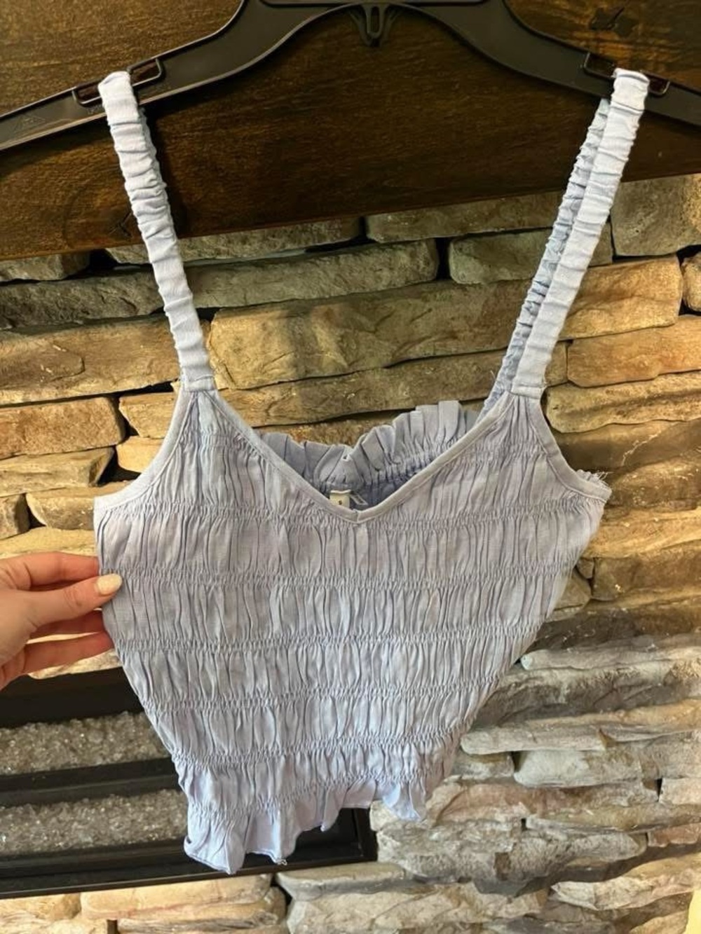 Smocked Light Blue Ruffle-Hem Tank